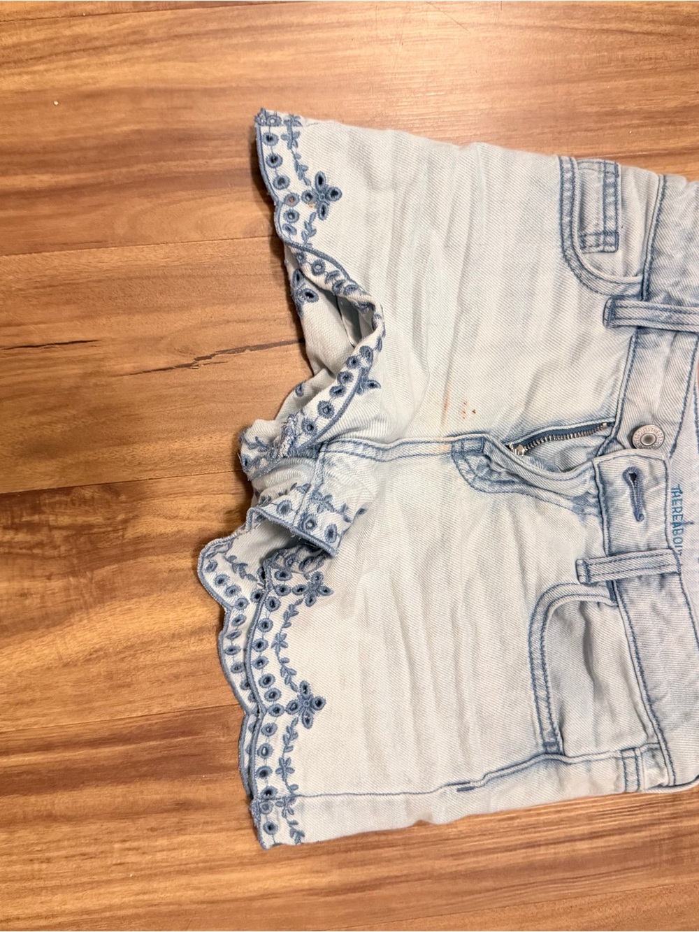 Light Blue Embroidered Denim Shorts
